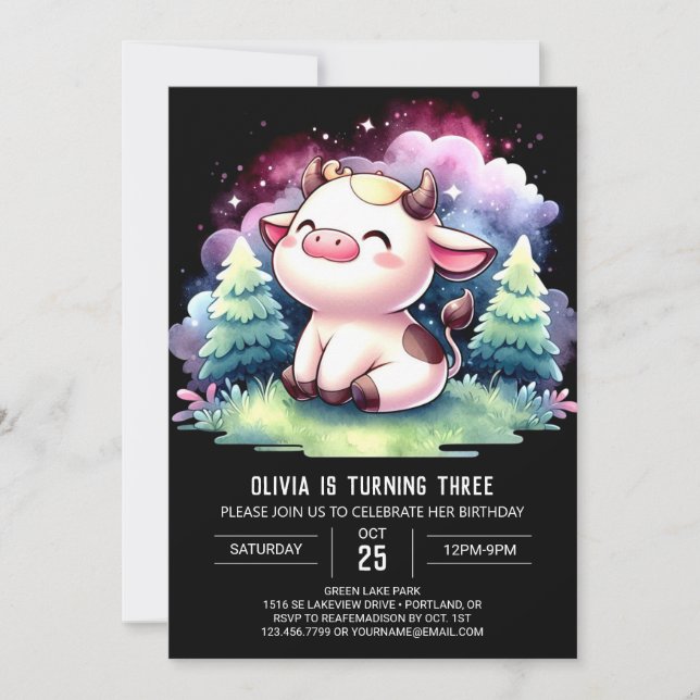 Invitación Cumpleaños de las vacas digitales bohemias (Anverso)