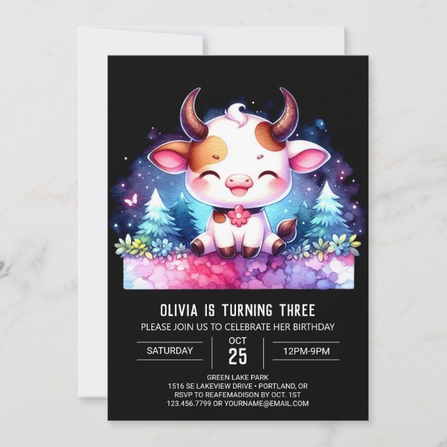 Invitación Cumpleaños de las vacas en línea de Farmyard (Anverso)