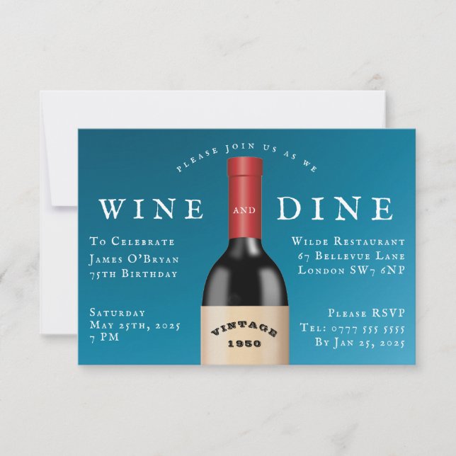 Invitación Cumpleaños de las vigas de vino y de Dine (Anverso)