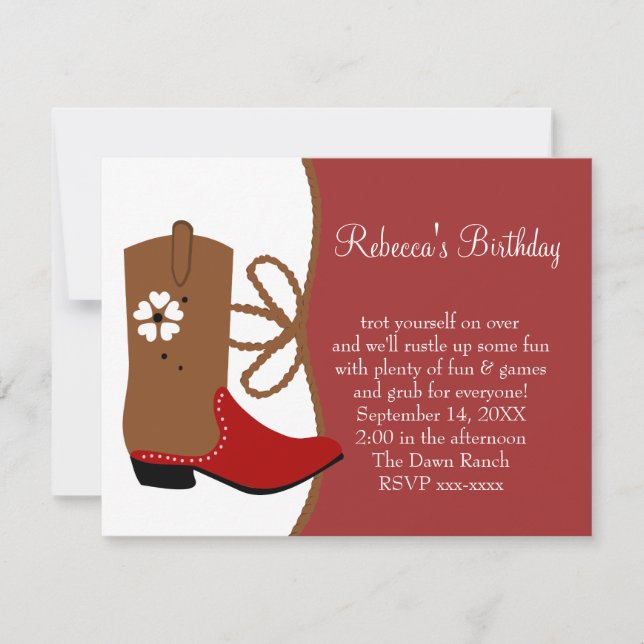 Invitación Cumpleaños de Lasso Cowgirl (Anverso)
