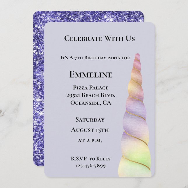 Invitación Cumpleaños de Lavender Gold Pink Purple Lime Unico (Anverso / Reverso)