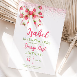 Invitación Cumpleaños de lazo de fresa