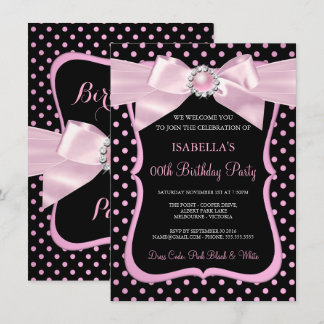Invitación Cumpleaños de Lazo de Perla Rosa Bonito con Lunare