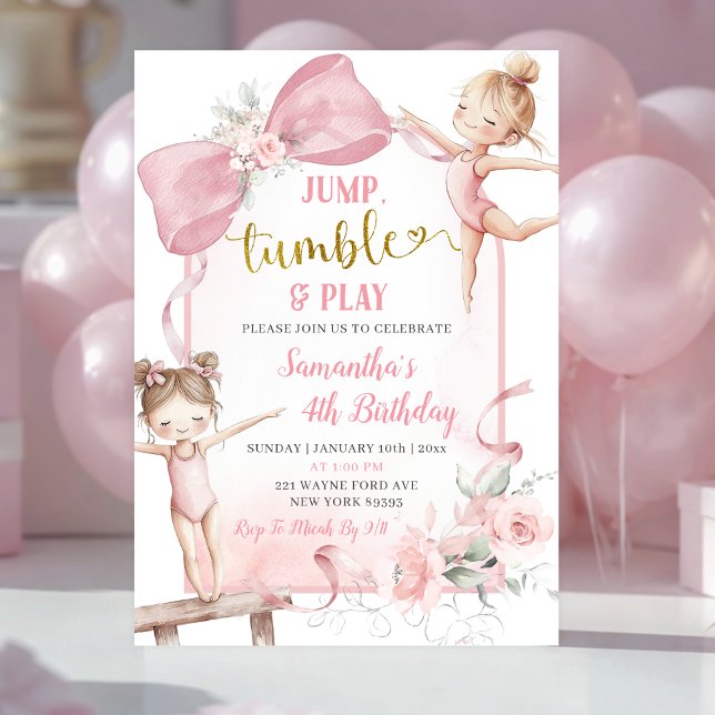 Invitación Cumpleaños de lazo floral rosa Coquette Blush (Subido por el creador)