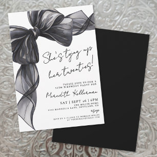 Invitación Cumpleaños de Lazo Negro Elegante Acuarela
