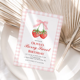 Invitación Cumpleaños de lazo rosa de fresa dulce de baya