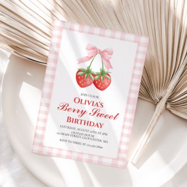 Invitación Cumpleaños de lazo rosa de fresa dulce de baya (Subido por el creador)