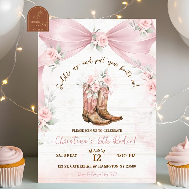 Invitación Cumpleaños de lazos y botas coquette de rosa (Subido por el creador)