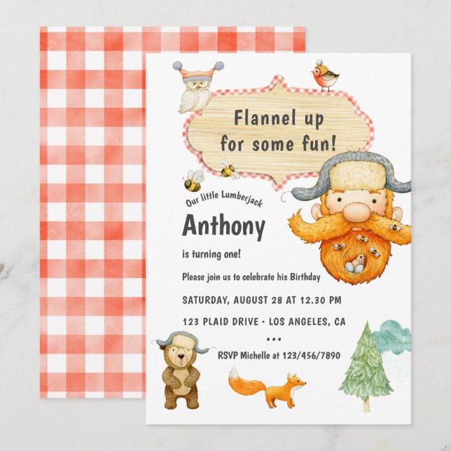 Invitación Cumpleaños de Leñador (Anverso / Reverso)