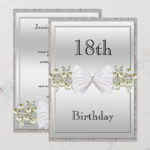 Invitación Cumpleaños de lentejuelas plateadas y gemas floral