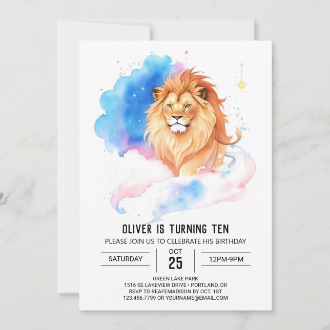 Invitación Cumpleaños de León de Moda Moderna (Anverso)