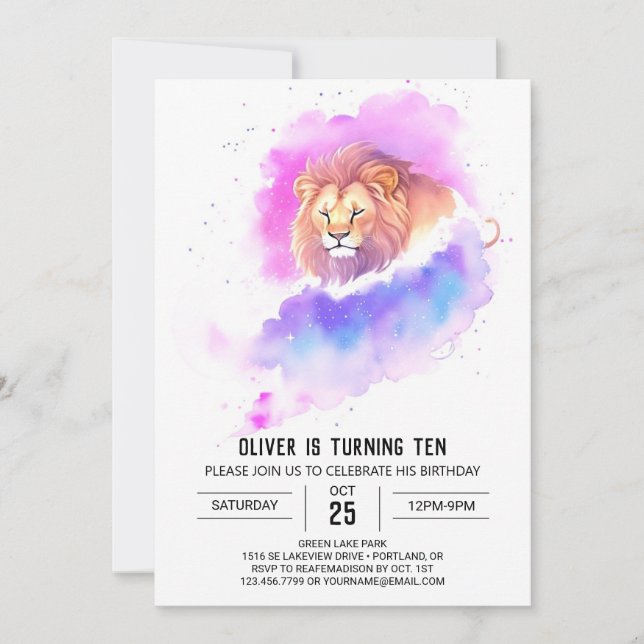 Invitación Cumpleaños de León de Moda Salvaje (Anverso)