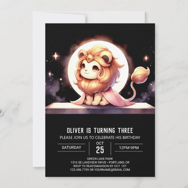 Invitación Cumpleaños de León Mágico Moderno (Anverso)