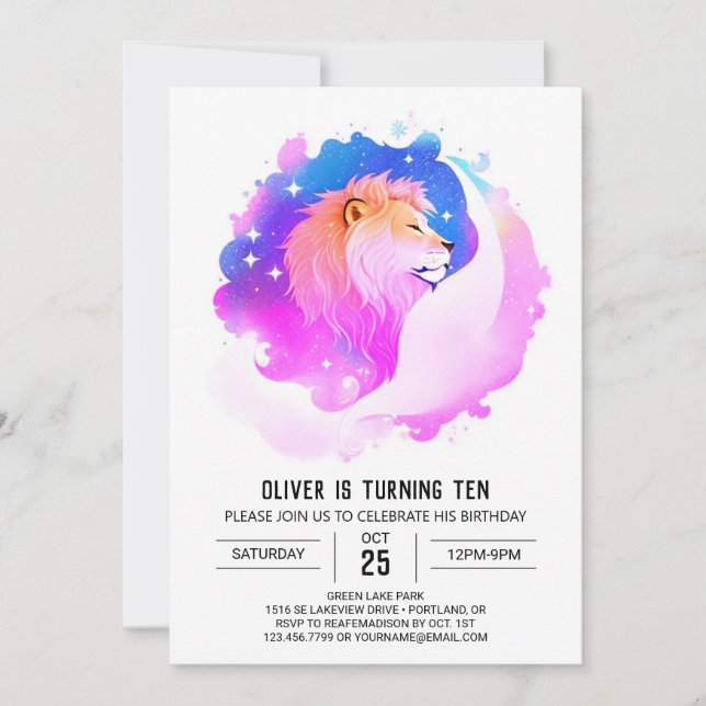 Invitación Cumpleaños de León Moderno Imprescindible (Anverso)
