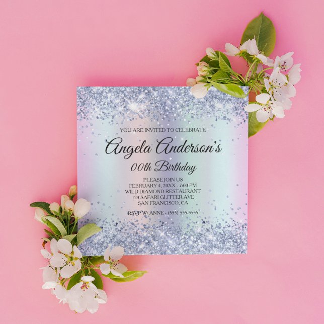 Invitación Cumpleaños de Leopard Holo Glitter Arcoíris Brilla (Create your own milestone birthday invitation for her.)