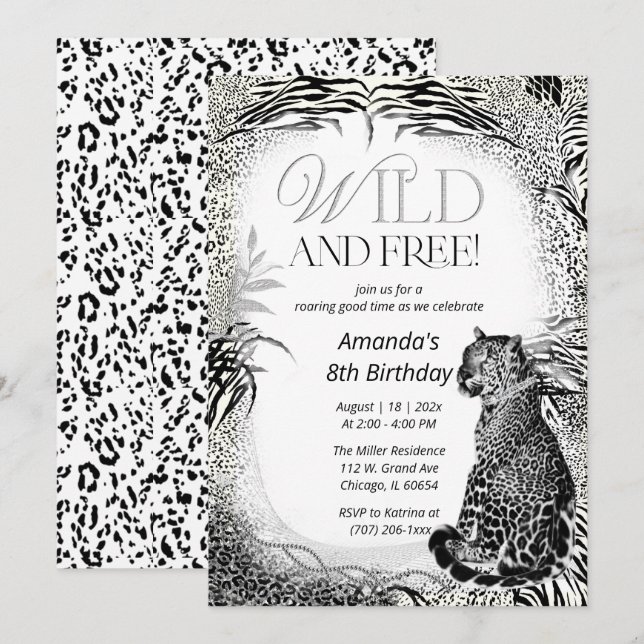 Invitación Cumpleaños de Leopard Print Kids (Anverso / Reverso)