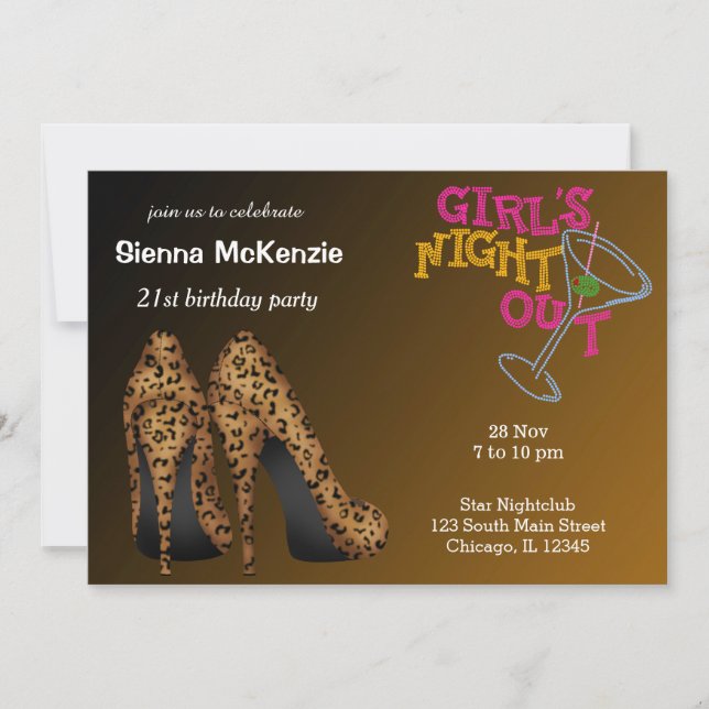 Invitación cumpleaños de Leopard Stilettos (Anverso)