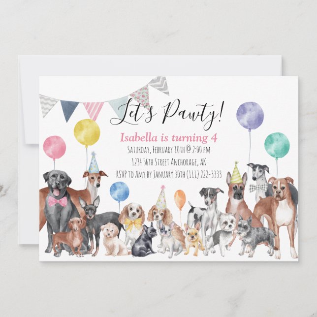 Invitación Cumpleaños de Let's Pawty Dog (Anverso)