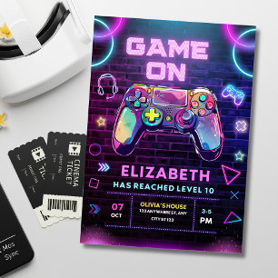 Invitación Cumpleaños de Level Up Gaming, Cumpleaños de video