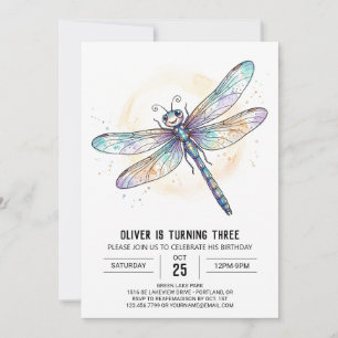 Invitación Cumpleaños de Libélula Irisada Azul