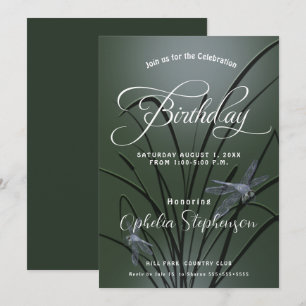 Invitación Cumpleaños de libélula verde Sage polvoriento