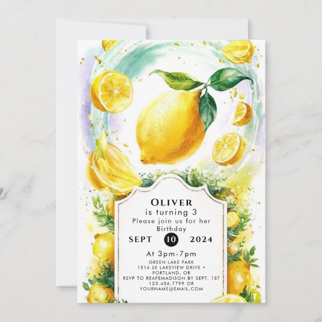 Invitación Cumpleaños de limón mágico colorido (Anverso)