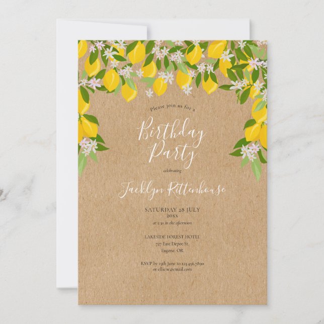 Invitación Cumpleaños de limones florales rústicos (Anverso)