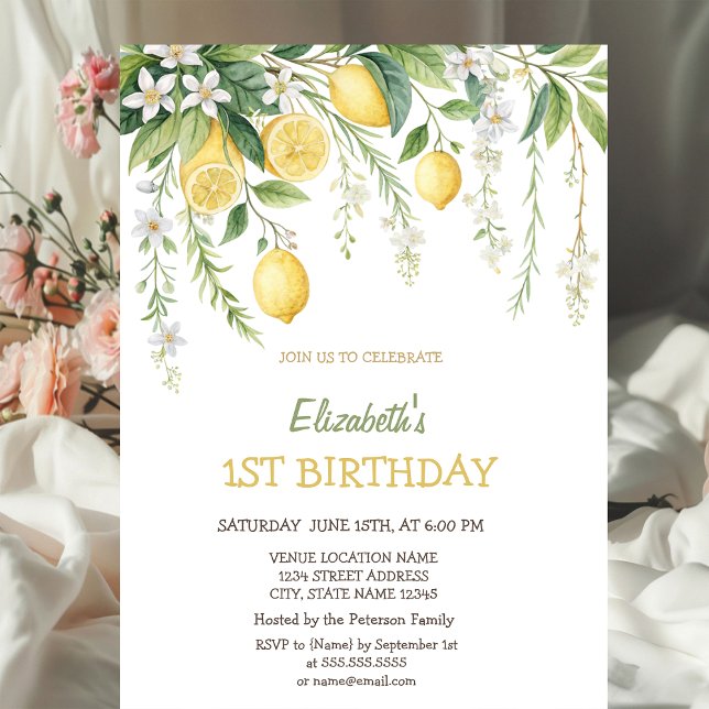 Invitación Cumpleaños de limones floreciendo con acuarela (Subido por el creador)