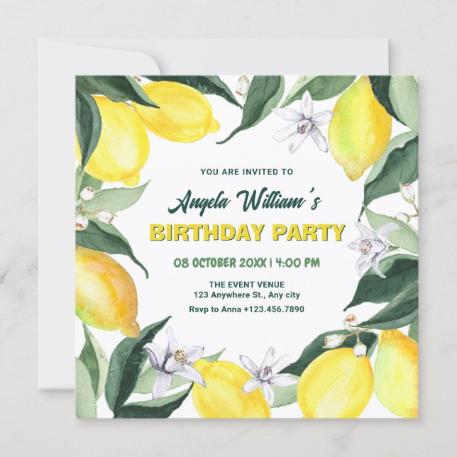Invitación Cumpleaños de Limones y Flores (Anverso)