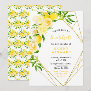 Invitación Cumpleaños de limones y flores con follaje