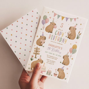 Invitación Cumpleaños de lindo carpincho: Chica de suaves pas