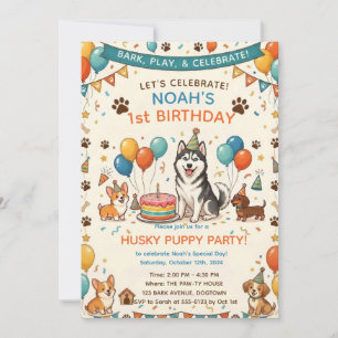 Invitación Cumpleaños de lindo Husky y amigos perros