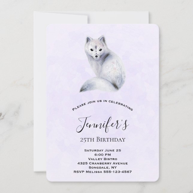 Invitación Cumpleaños de lindo zorro nórdico con diseños flor (Anverso)