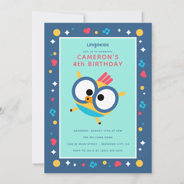 Invitación Cumpleaños de Lingokids con Billy (Anverso)