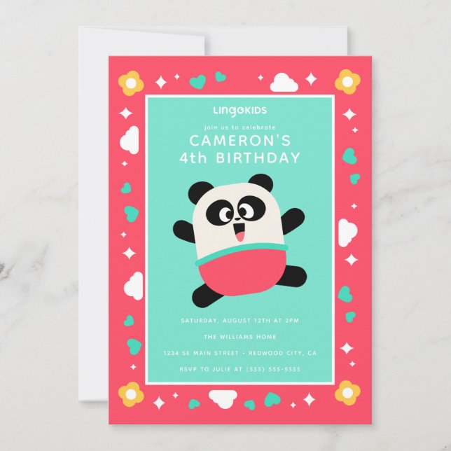 Invitación Cumpleaños de Lingokids con Elliot (Anverso)