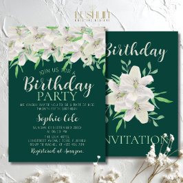 Invitación Cumpleaños de Lirio Blanco Elegante Floral Verde E