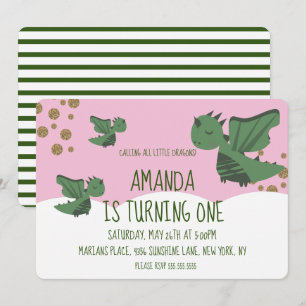 Invitación Cumpleaños de Little Dragons Glitter and Clouds