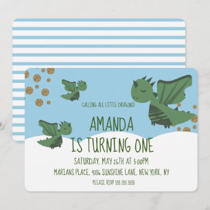 Invitación Cumpleaños de Little Dragons Glitter y Clouds