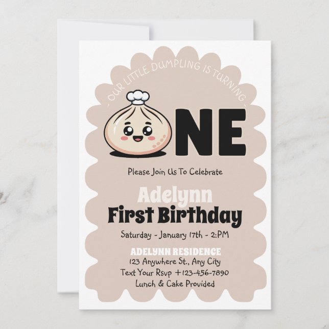 Invitación Cumpleaños de Little Dumpling Girl 1er (Anverso)
