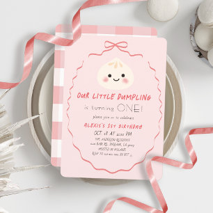 Invitación Cumpleaños de Little Dumpling Pink Bow Girl 1st