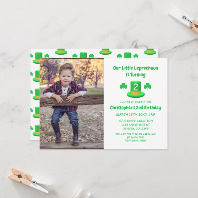 Invitación Cumpleaños de Little Leprechaun (Anverso/Reverso In Situ)