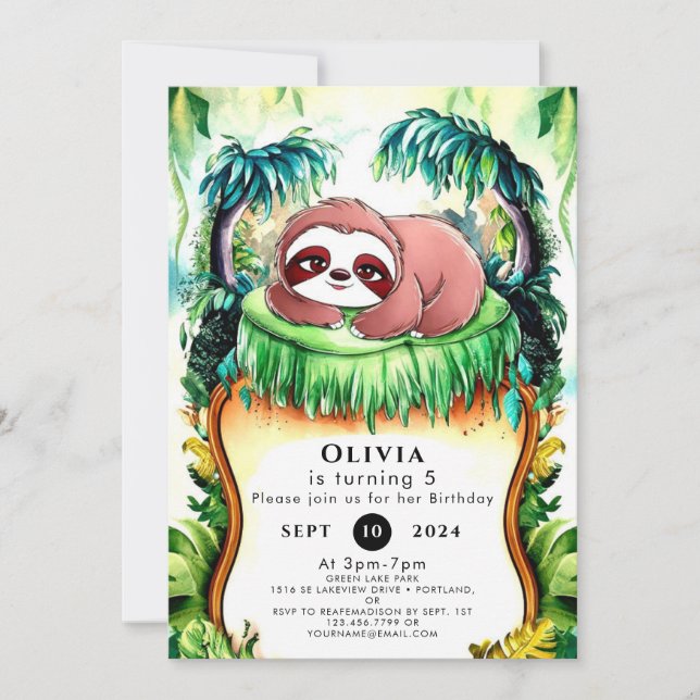 Invitación Cumpleaños de Little Simple Sloth (Anverso)