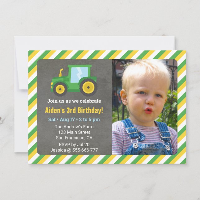 Invitación Cumpleaños de Little Tractor Boys Foto de fiesta (Anverso)