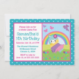 Invitación Cumpleaños de Llama del Arcoíris Floral Lindo de P