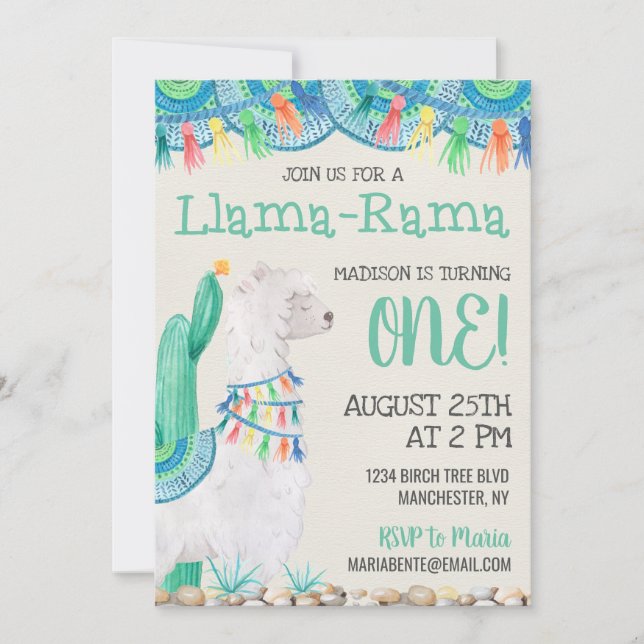 Invitación Cumpleaños de Llama-Rama (Anverso)
