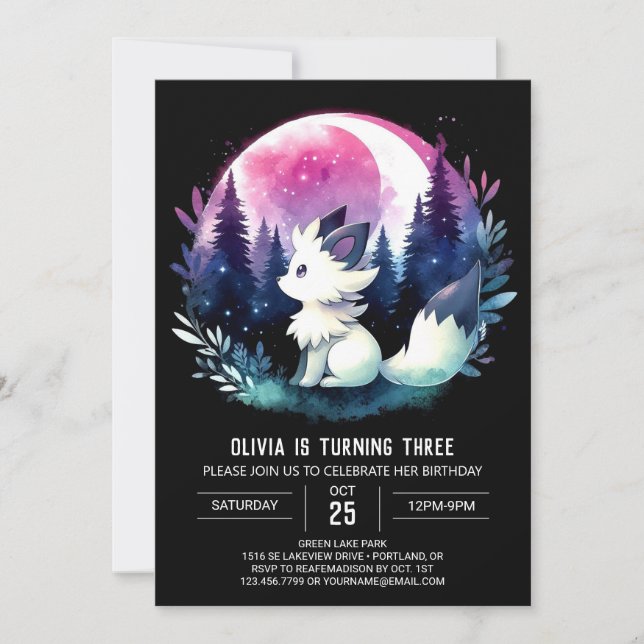 Invitación Cumpleaños de Lobo Adorable Impreso (Anverso)
