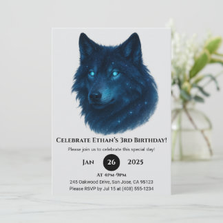 Invitación Cumpleaños de Lobo Estelar Místico