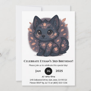 Invitación Cumpleaños de lobo floral lindo