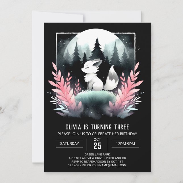 Invitación Cumpleaños de Lobo Whimsy Digital (Anverso)