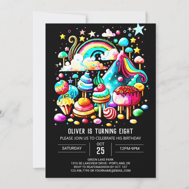 Invitación Cumpleaños de Lollipop Candyland (Anverso)